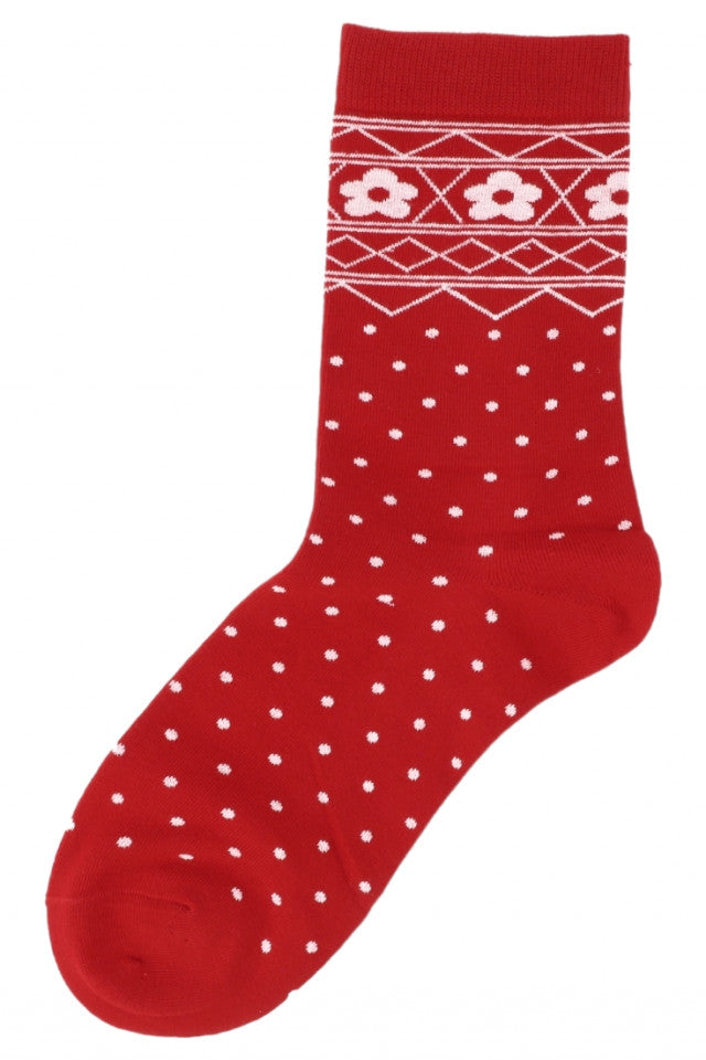 Set 2 bucati, Sosete dama 95% Bumbac, model Craciun, NO2042, 35-40, Rosu