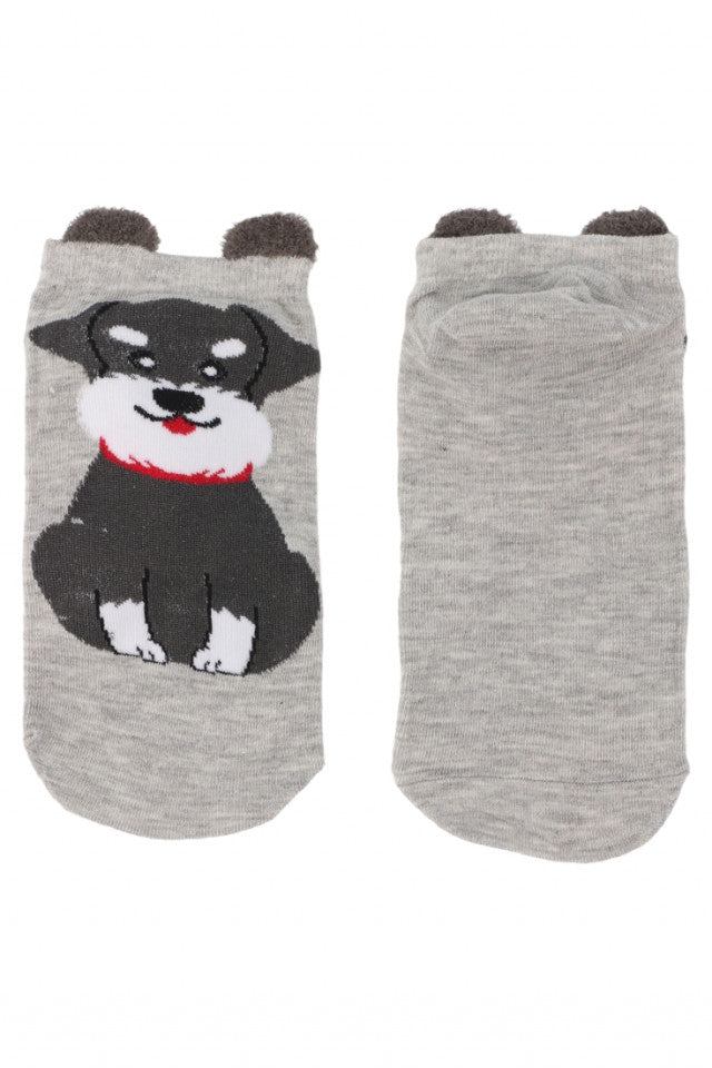 Set 2 bucati, Sosete dama scurte, 95% Bumbac, imprimeu catel, NO8674, 35-41, Gri