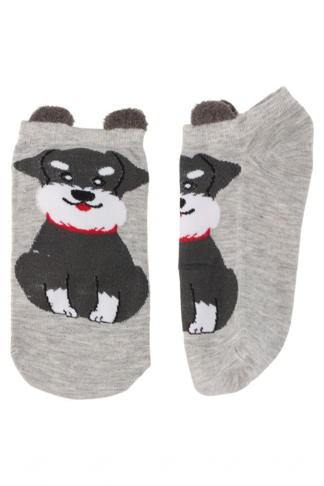 Set 2 bucati, Sosete dama scurte, 95% Bumbac, imprimeu catel, NO8674, 35-41, Gri