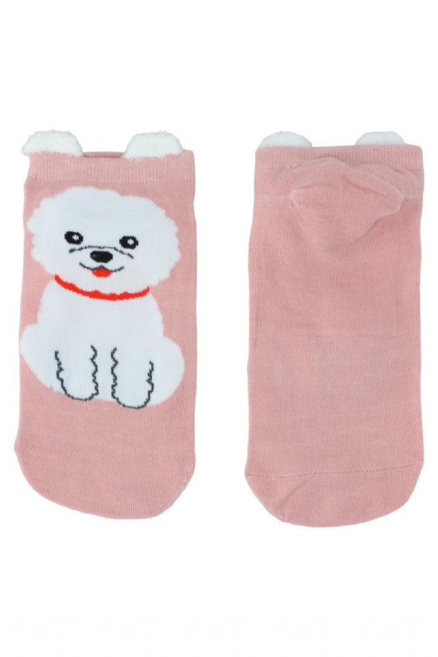 Set 2 bucati, Sosete dama scurte, 95% Bumbac, imprimeu catel, NO8675, 35-41, Roz