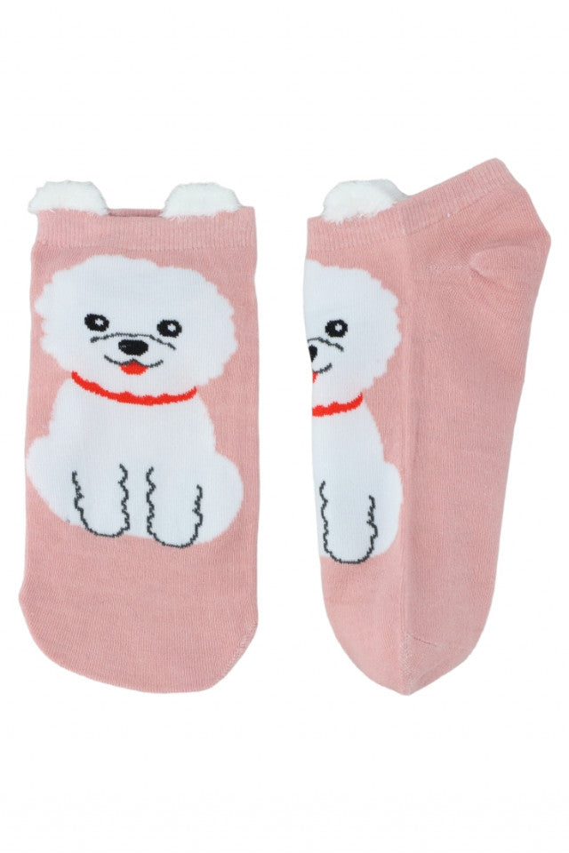 Set 2 bucati, Sosete dama scurte, 95% Bumbac, imprimeu catel, NO8675, 35-41, Roz