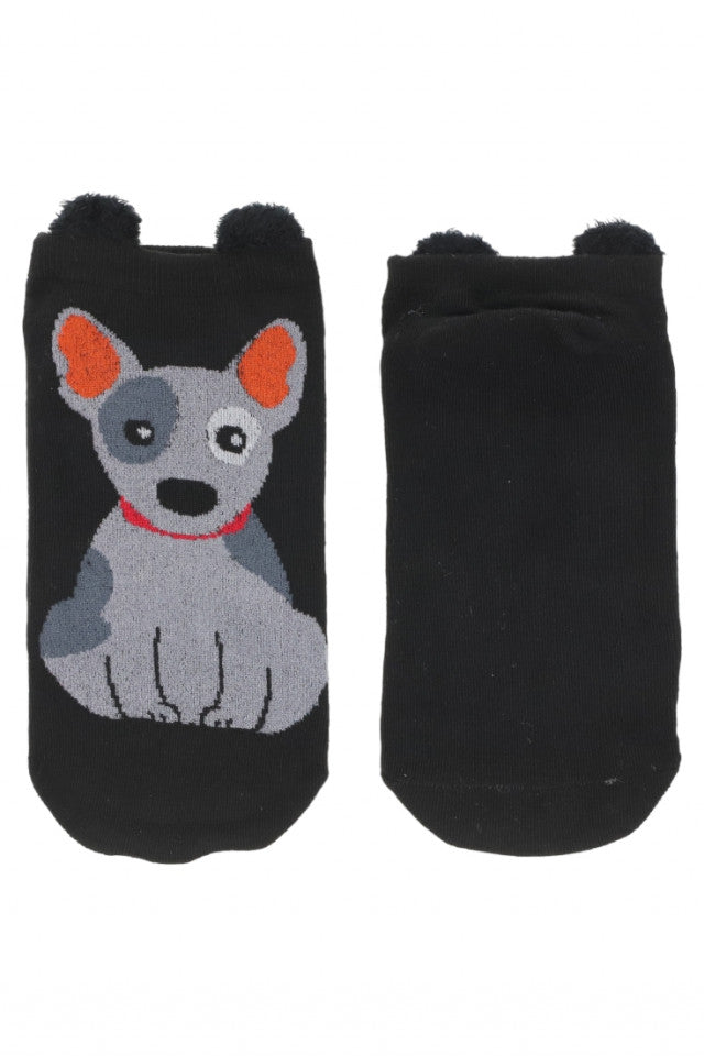 Set 2 bucati, Sosete dama scurte, 95% Bumbac, imprimeu catel, NO8676, 35-41, Negru