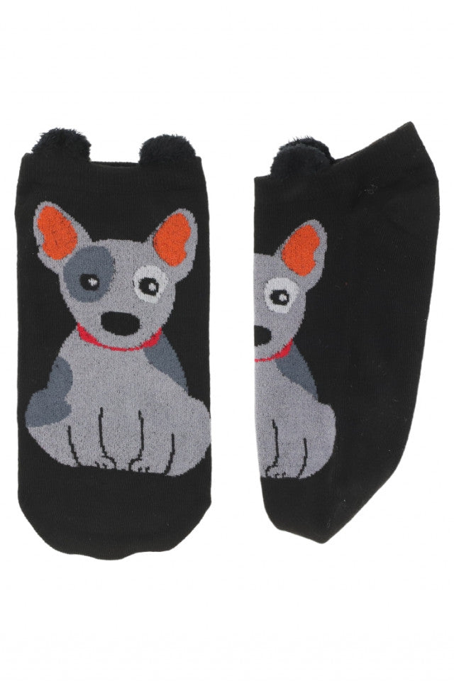 Set 2 bucati, Sosete dama scurte, 95% Bumbac, imprimeu catel, NO8676, 35-41, Negru