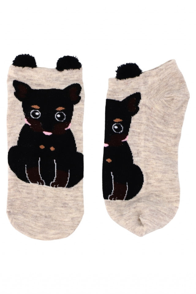 Set 2 bucati, Sosete dama scurte, 95% Bumbac, imprimeu catel, NO8677, 35-41, Bej