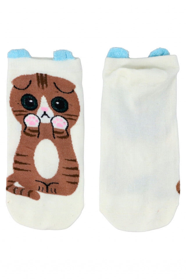 Set 2 bucati, Sosete dama scurte, 95% Bumbac, imprimeu pisica, NO1187, 35-41, Alb