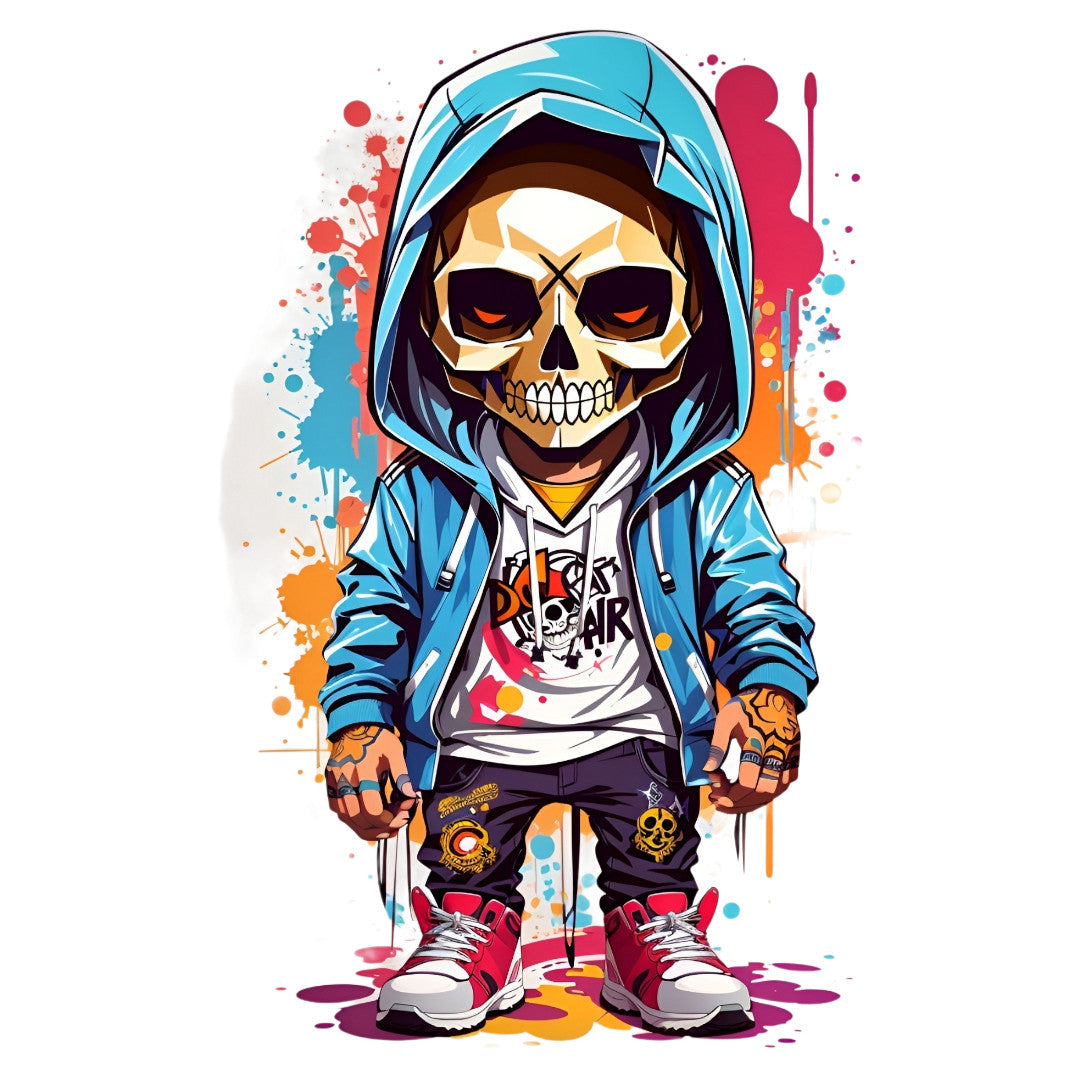 Set 2 bucati, Sticker decorativ, Baiat cu craniu, Rezistent la apa, NO6681, 16 cm, Multicolor