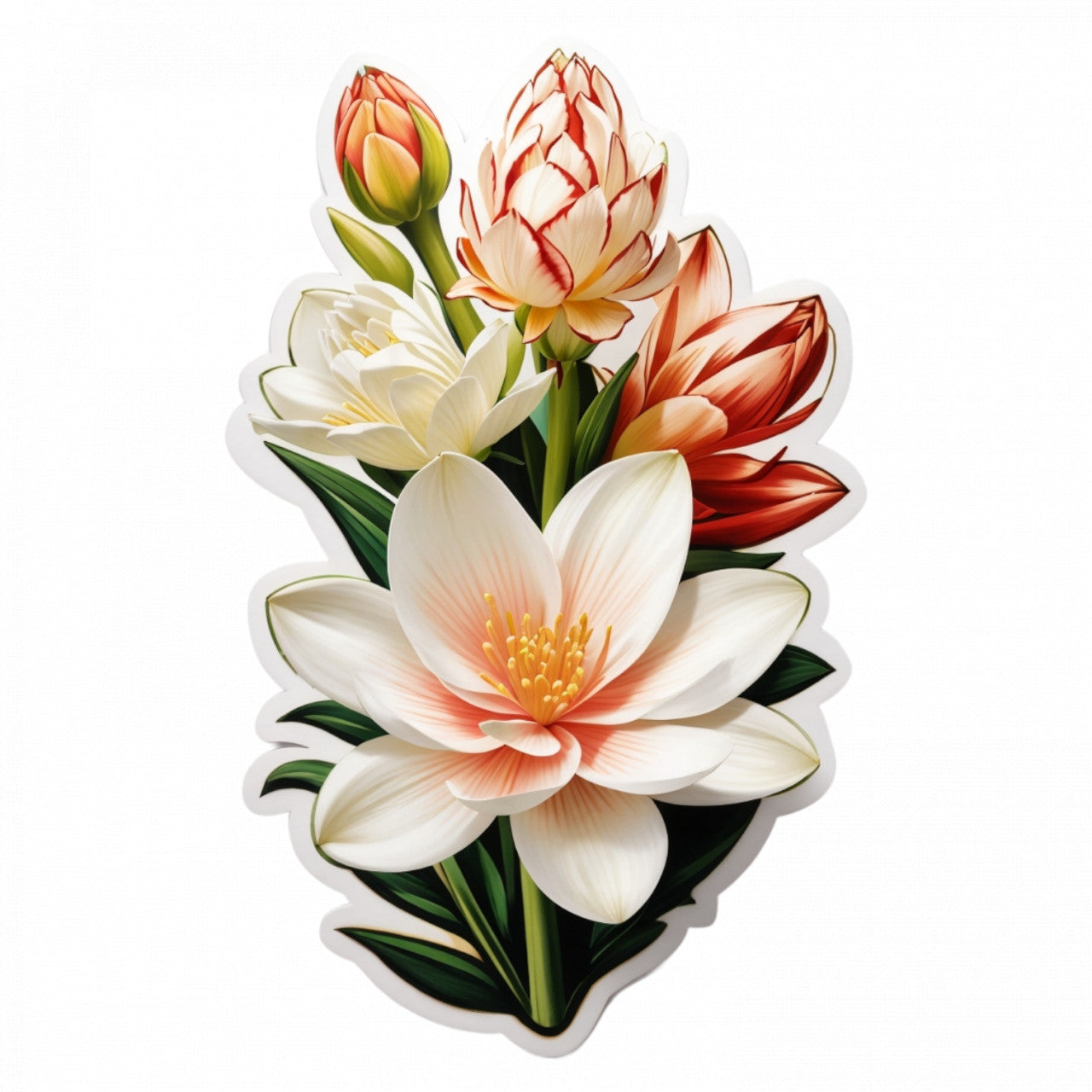 Set 2 bucati, Sticker decorativ, Buchet de tuberoze, Rezistent la apa, NO6022, 16 cm, Multicolor