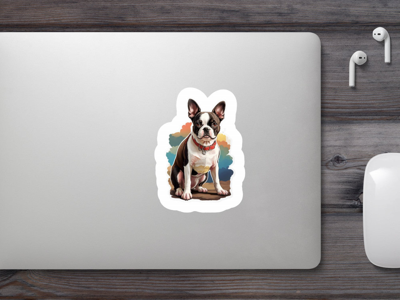 Set 2 bucati, Sticker decorativ, Caine Boston terrier, Rezistent la apa, NO4959, 16 cm, Multicolor