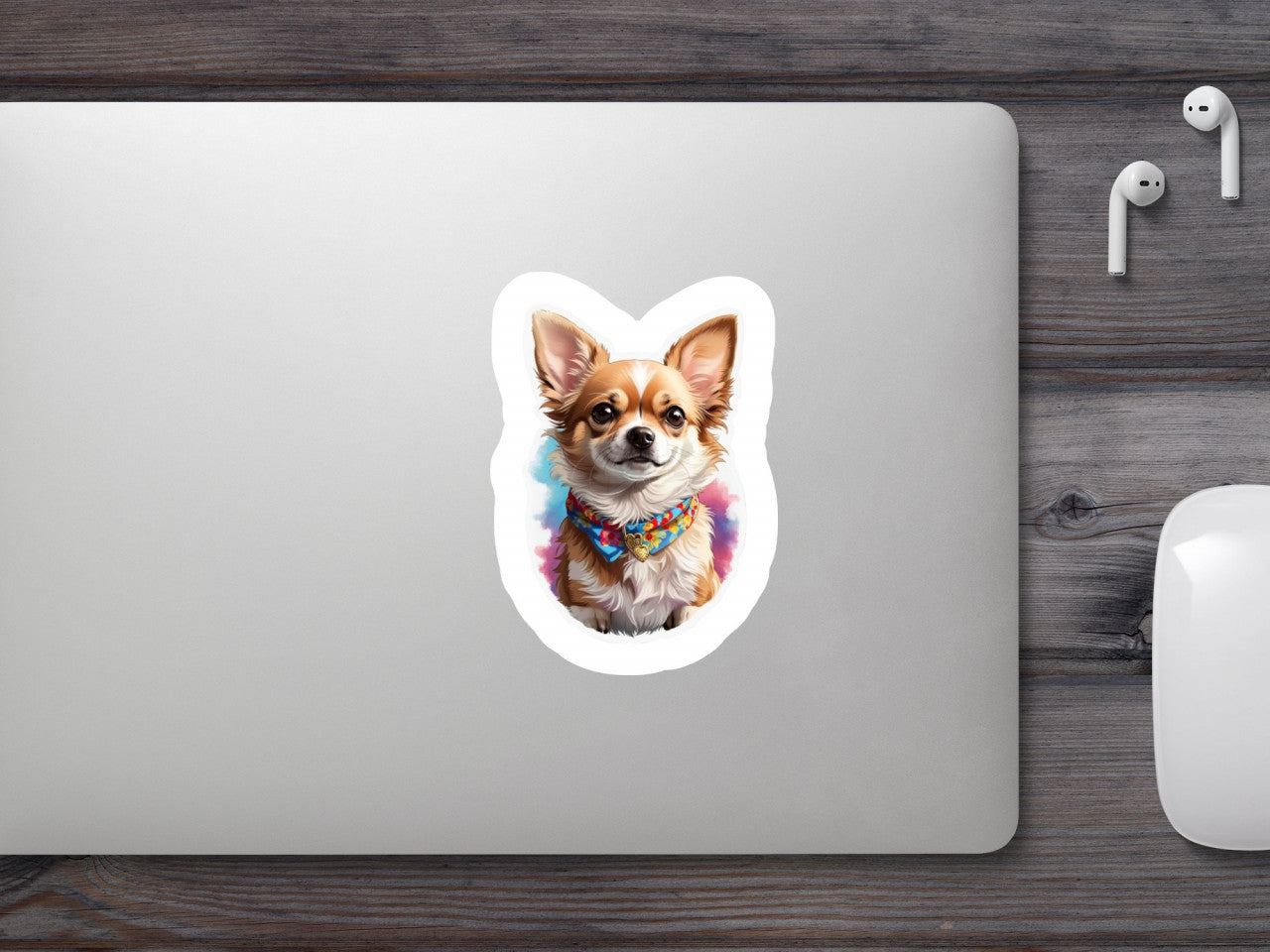 Set 2 bucati, Sticker decorativ, Caine chiuaua cu bandana, Rezistent la apa, NO5073, 16 cm, Multicolor