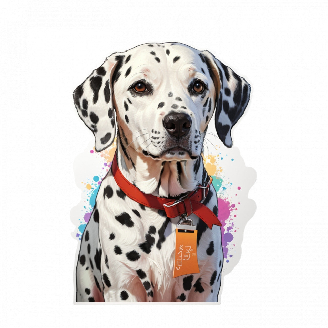 Set 2 bucati, Sticker decorativ, Caine Dalmatian cu funda, Rezistent la apa, NO5161, 16 cm, Multicolor