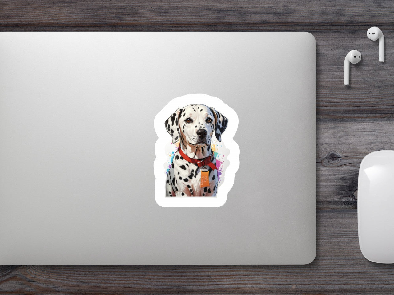 Set 2 bucati, Sticker decorativ, Caine Dalmatian cu funda, Rezistent la apa, NO5161, 16 cm, Multicolor