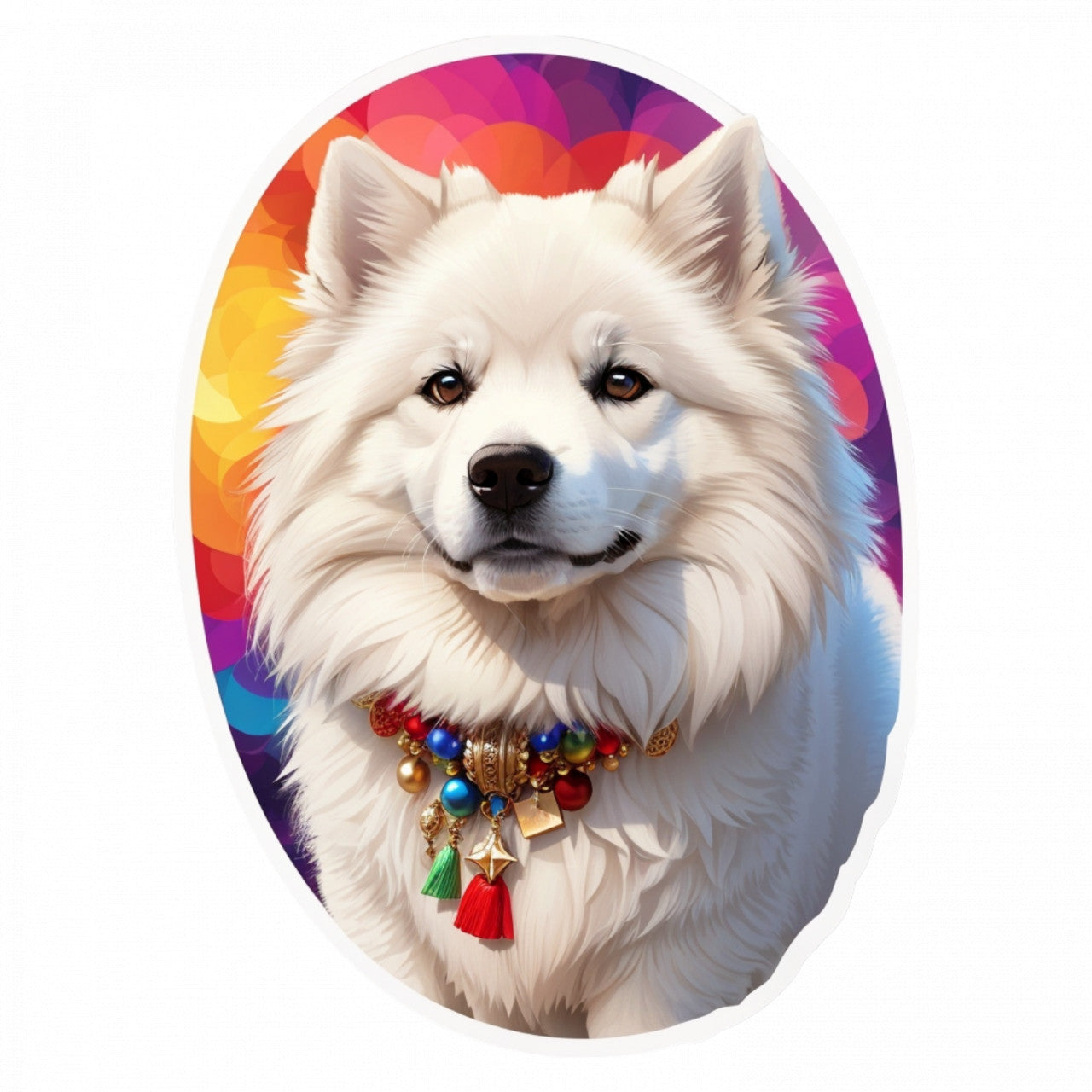 Set 2 bucati, Sticker decorativ, Caine Samoed cu zgarda, Rezistent la apa, NO5868, 16 cm, Multicolor