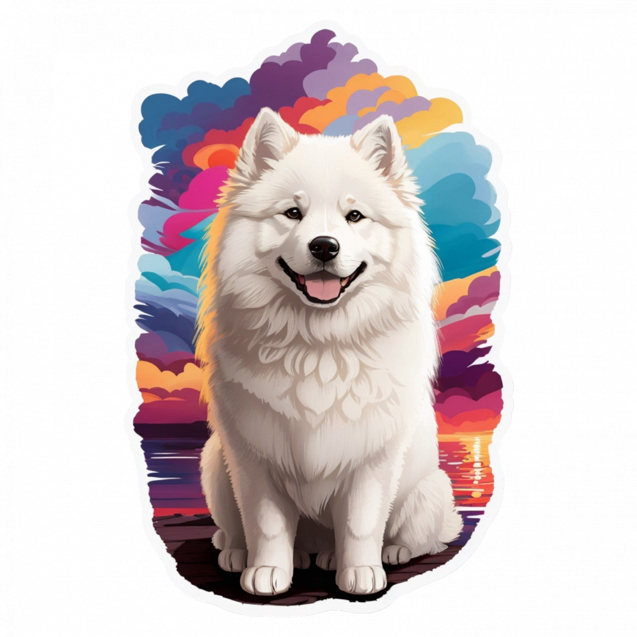 Set 2 bucati, Sticker decorativ, Caine Samoed, Rezistent la apa, NO5869, 16 cm, Multicolor