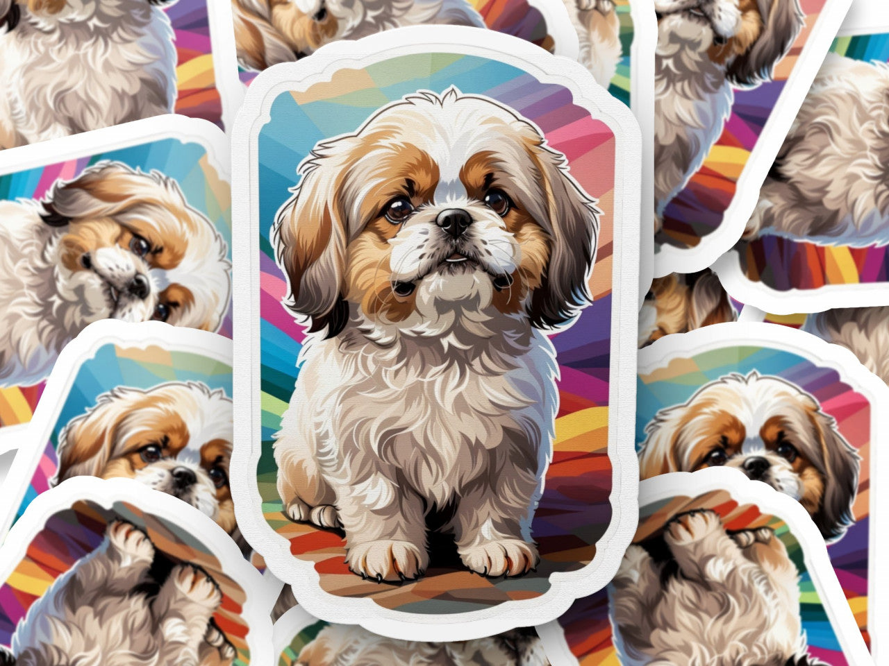 Set 2 bucati, Sticker decorativ, Caine Shih Tzu, Rezistent la apa, NO5921, 16 cm, Multicolor