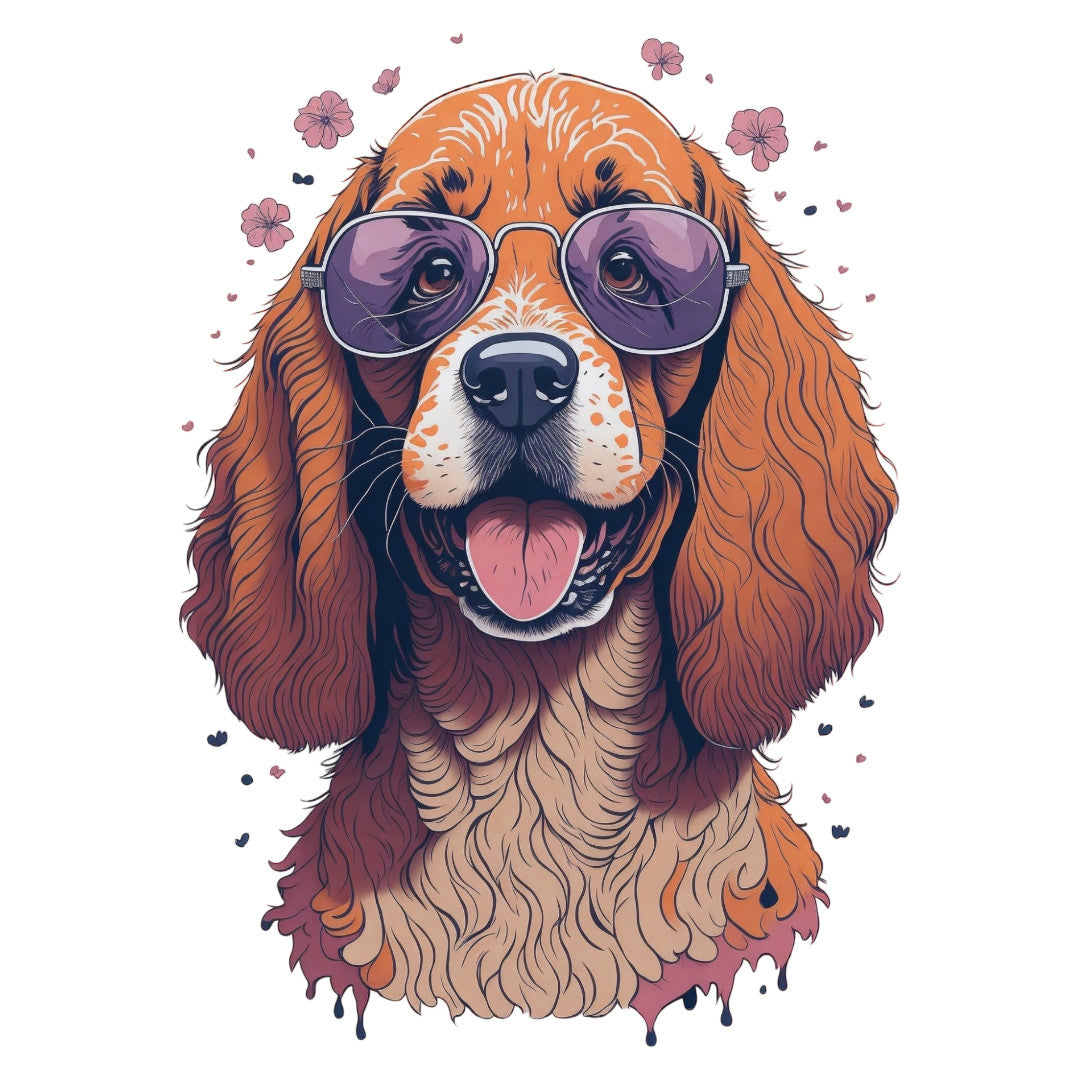 Set 2 bucati, Sticker decorativ, Caine Spaniel cu ochelari, Rezistent la apa, NO6247, 16 cm, Multicolor