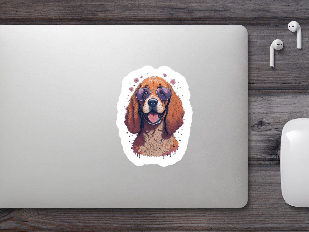 Set 2 bucati, Sticker decorativ, Caine Spaniel cu ochelari, Rezistent la apa, NO6247, 16 cm, Multicolor