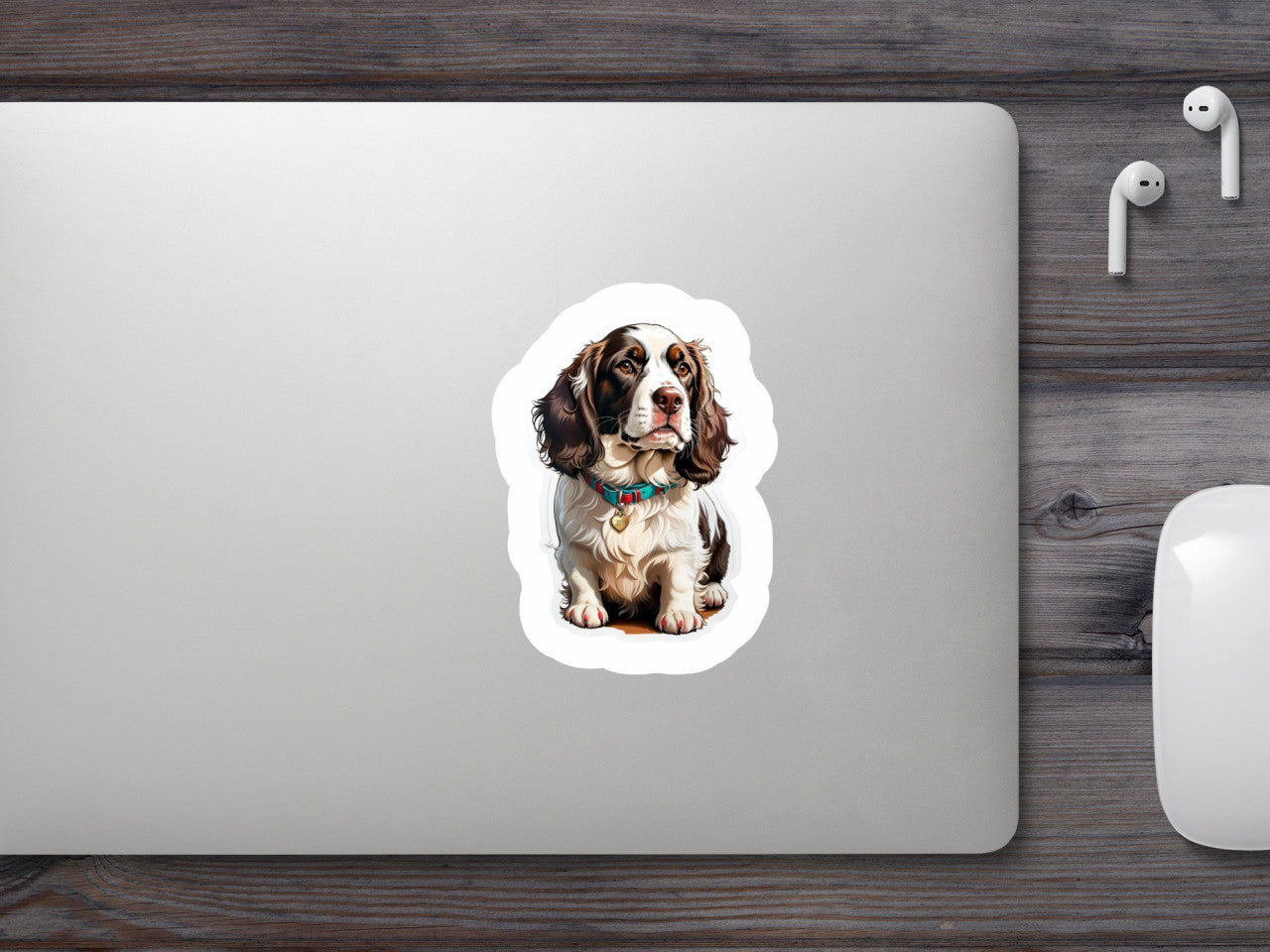 Set 2 bucati, Sticker decorativ, Caine springer spaniel cu zgarda, Rezistent la apa, NO5222, 16 cm, Multicolor