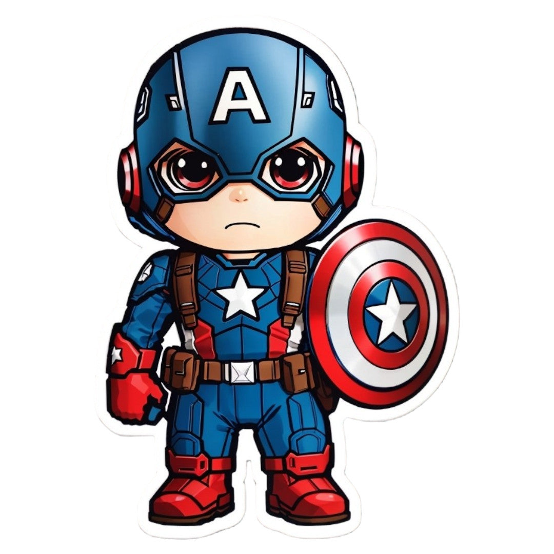 Set 2 bucati, Sticker decorativ, Capitanul America baiat cu scut, Rezistent la apa, NO6713, 16 cm, Multicolor