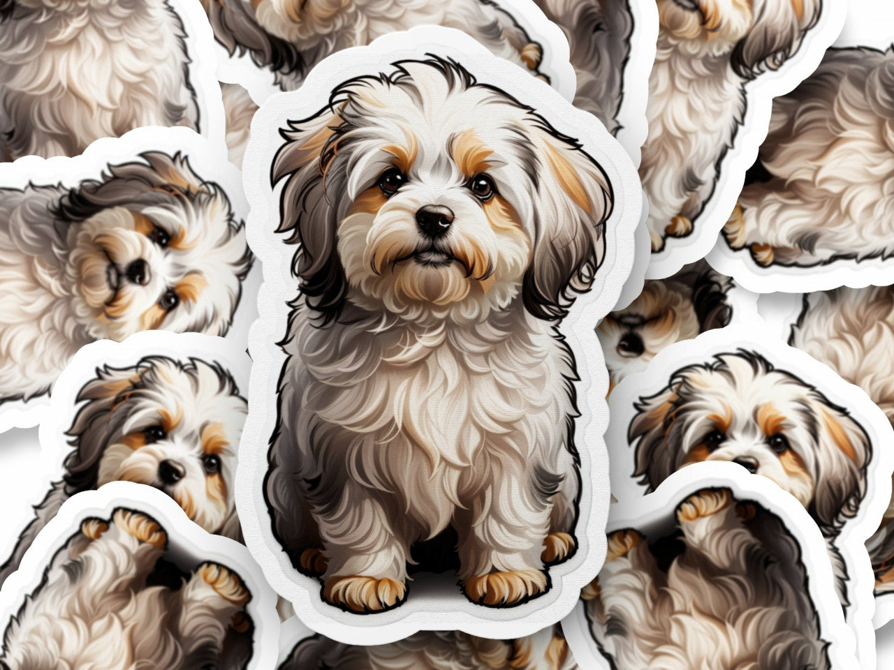 Set 2 bucati, Sticker decorativ, Catel havanez, Rezistent la apa, NO5374, 16 cm, Multicolor