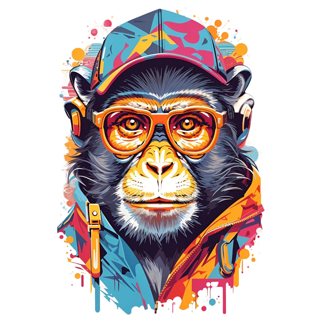 Set 2 bucati, Sticker decorativ, Cimpanzeul cu ochelari si sapca, Rezistent la apa, NO6183, 16 cm, Multicolor