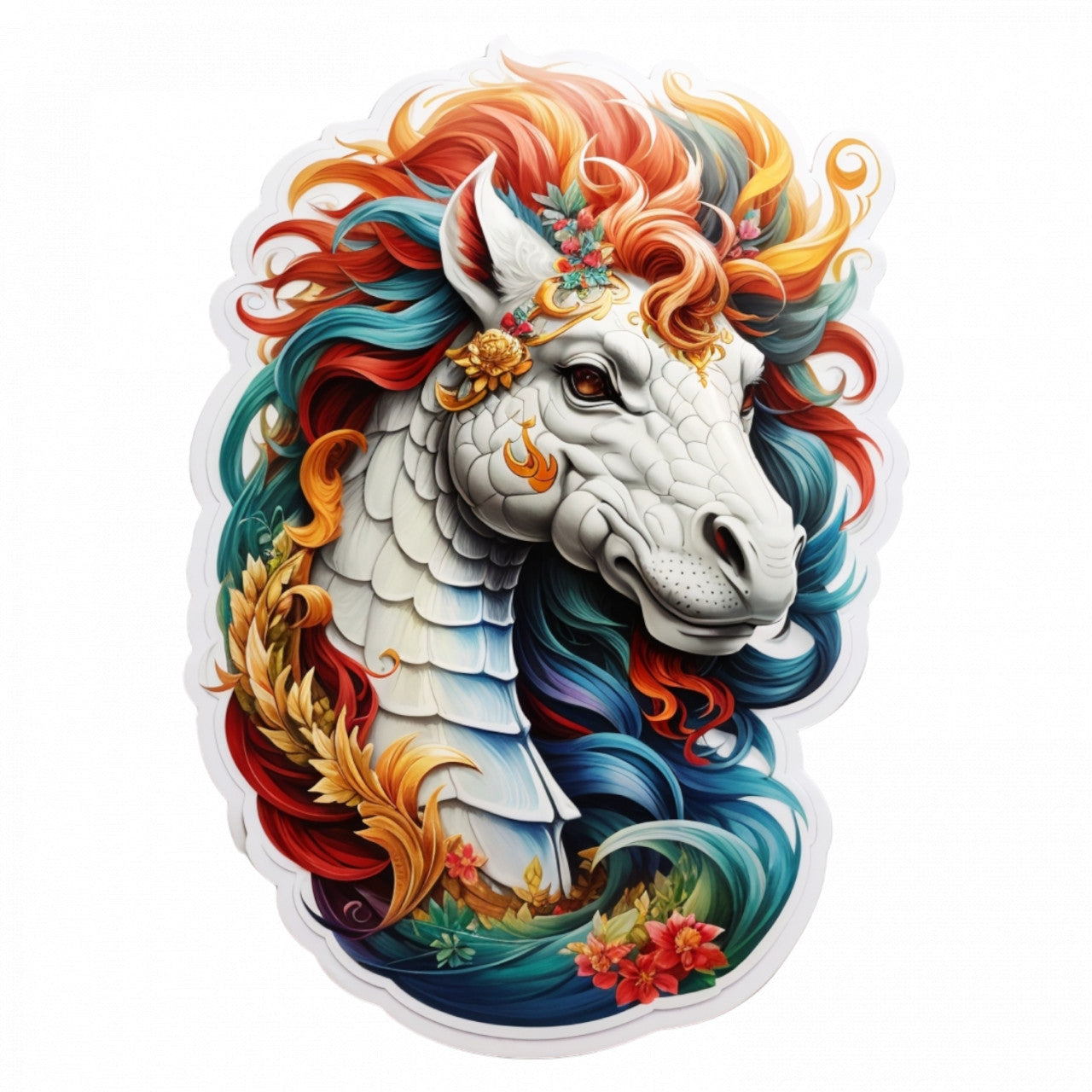 Set 2 bucati, Sticker decorativ, Creatura mitologica Hippocampus, Rezistent la apa, NO5403, 16 cm, Multicolor