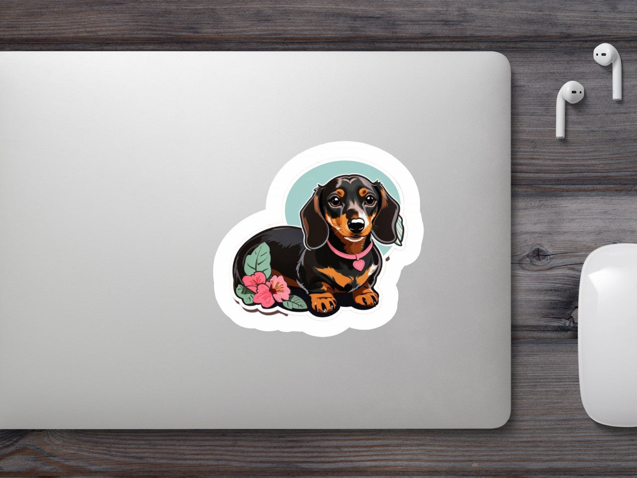 Set 2 bucati, Sticker decorativ, Dachshud cu medalion, Rezistent la apa, NO6739, 16 cm, Multicolor