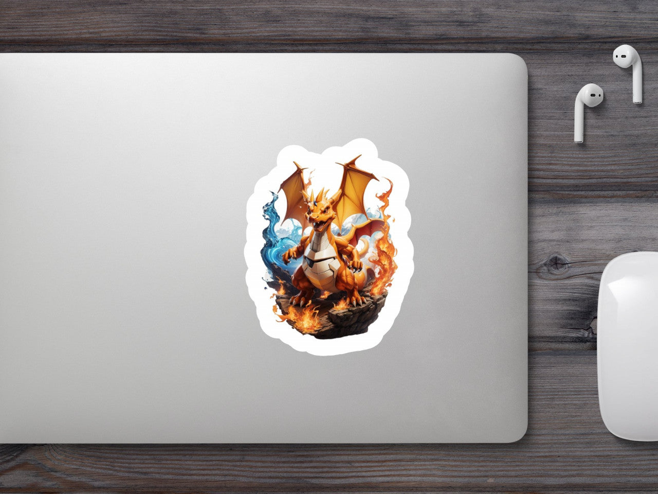 Set 2 bucati, Sticker decorativ, Dragon pokemon in foc si apa, Rezistent la apa, NO6717, 16 cm, Multicolor