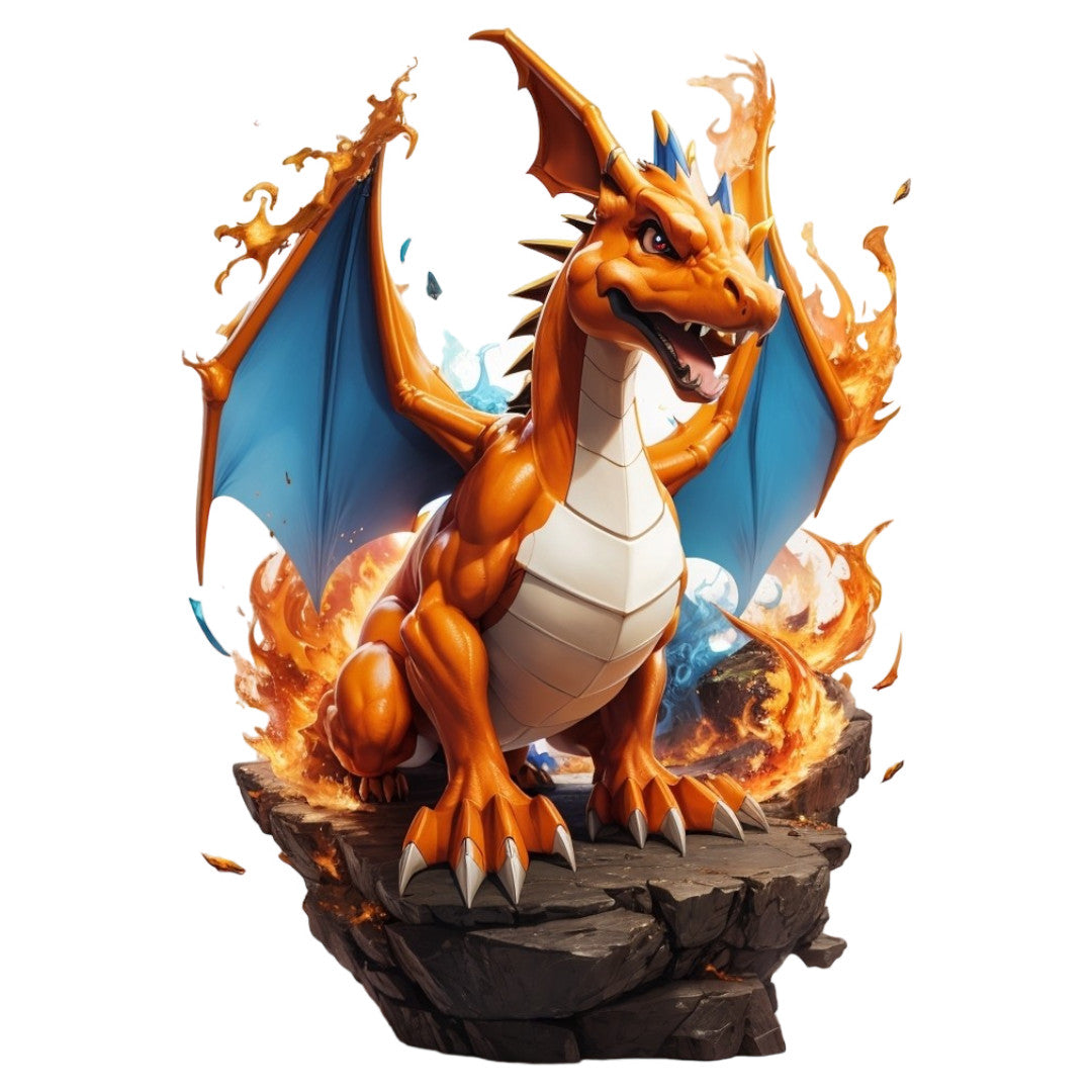 Set 2 bucati, Sticker decorativ, Dragon pokemon pe pietre, Rezistent la apa, NO6719, 16 cm, Multicolor