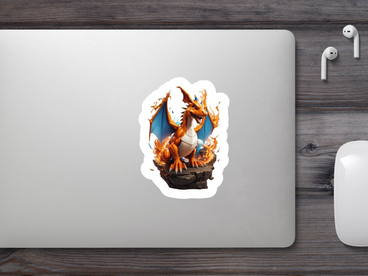 Set 2 bucati, Sticker decorativ, Dragon pokemon pe pietre, Rezistent la apa, NO6719, 16 cm, Multicolor