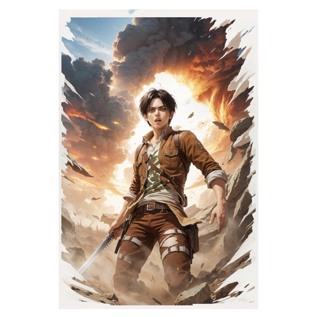 Set 2 bucati, Sticker decorativ, Eren in lupta, Rezistent la apa, NO6757, 16 cm, Multicolor