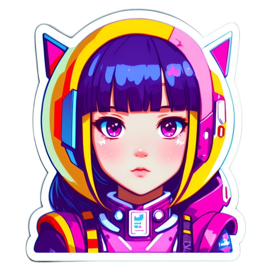 Set 2 bucati, Sticker decorativ, Fata cu breton, Rezistent la apa, NO6407, 16 cm, Multicolor