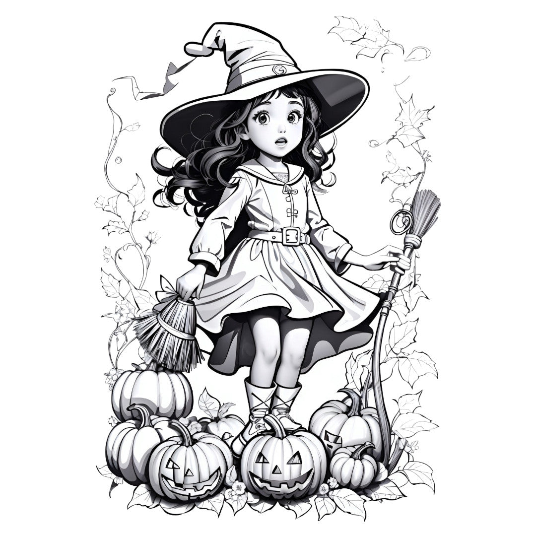 Set 2 bucati, Sticker decorativ, Fetita halloween, Rezistent la apa, NO6329, 16 cm, Multicolor