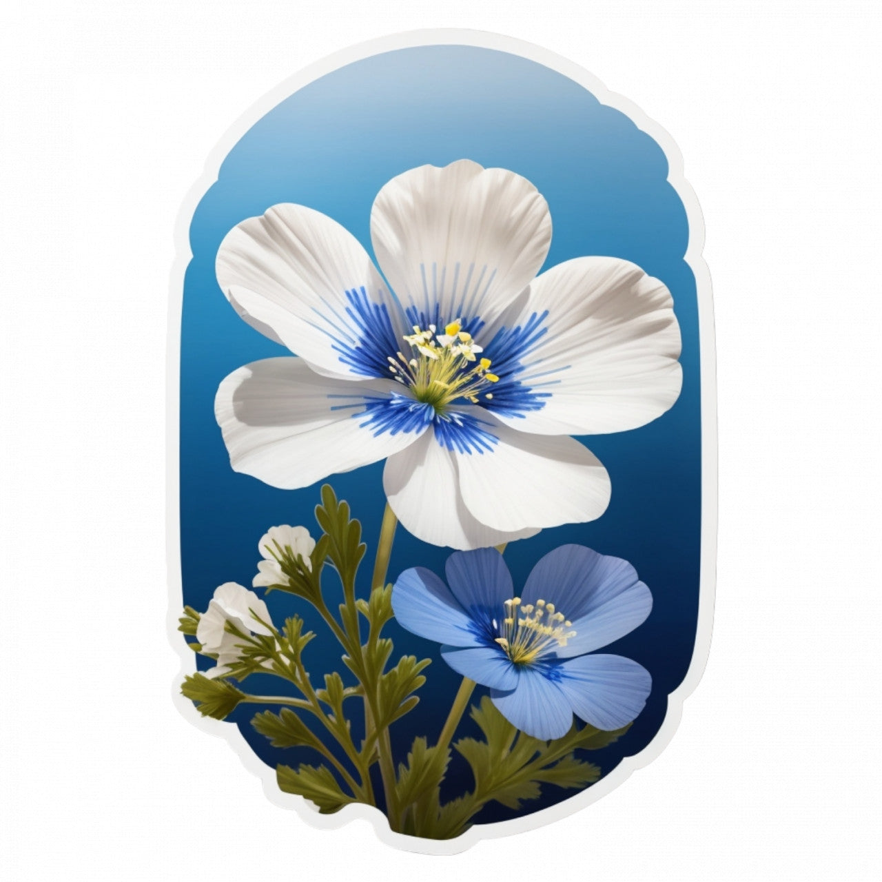 Set 2 bucati, Sticker decorativ, Floare de Nemophila, Rezistent la apa, NO5649, 16 cm, Multicolor