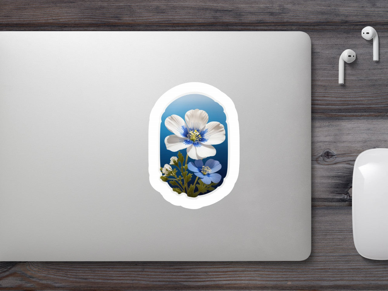 Set 2 bucati, Sticker decorativ, Floare de Nemophila, Rezistent la apa, NO5649, 16 cm, Multicolor