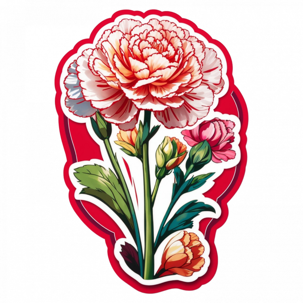 Set 2 bucati, Sticker decorativ, Garoafe cu boboci, Rezistent la apa, NO5046, 16 cm, Multicolor