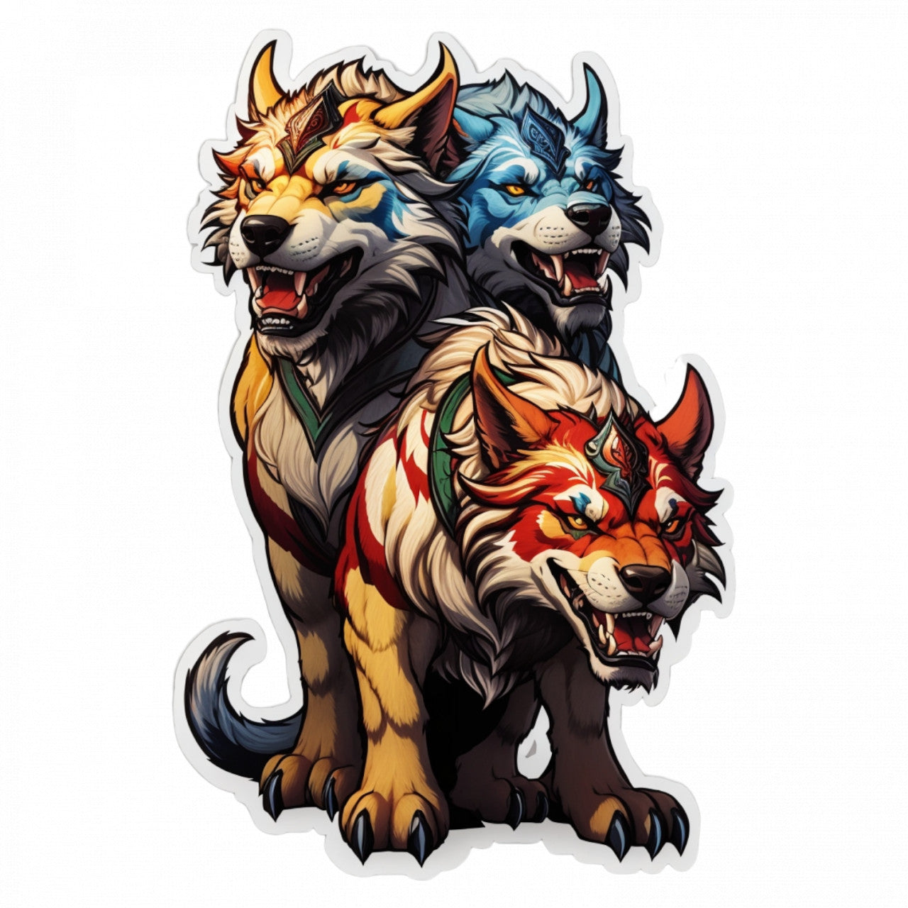 Set 2 bucati, Sticker decorativ, Grup de Cerberus, Rezistent la apa, NO5063, 16 cm, Multicolor