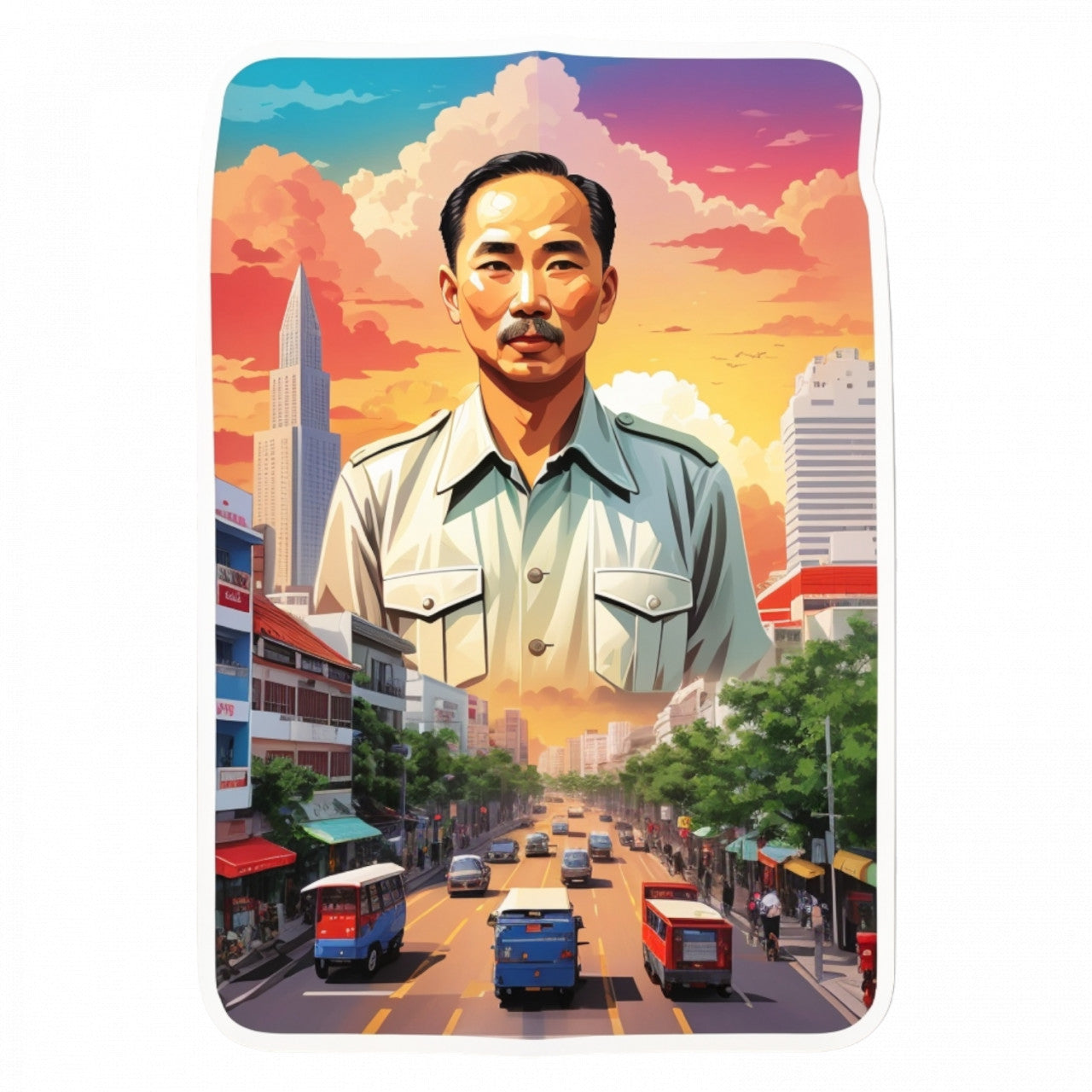 Set 2 bucati, Sticker decorativ, Ho Chi Minh, Rezistent la apa, NO5427, 16 cm, Multicolor