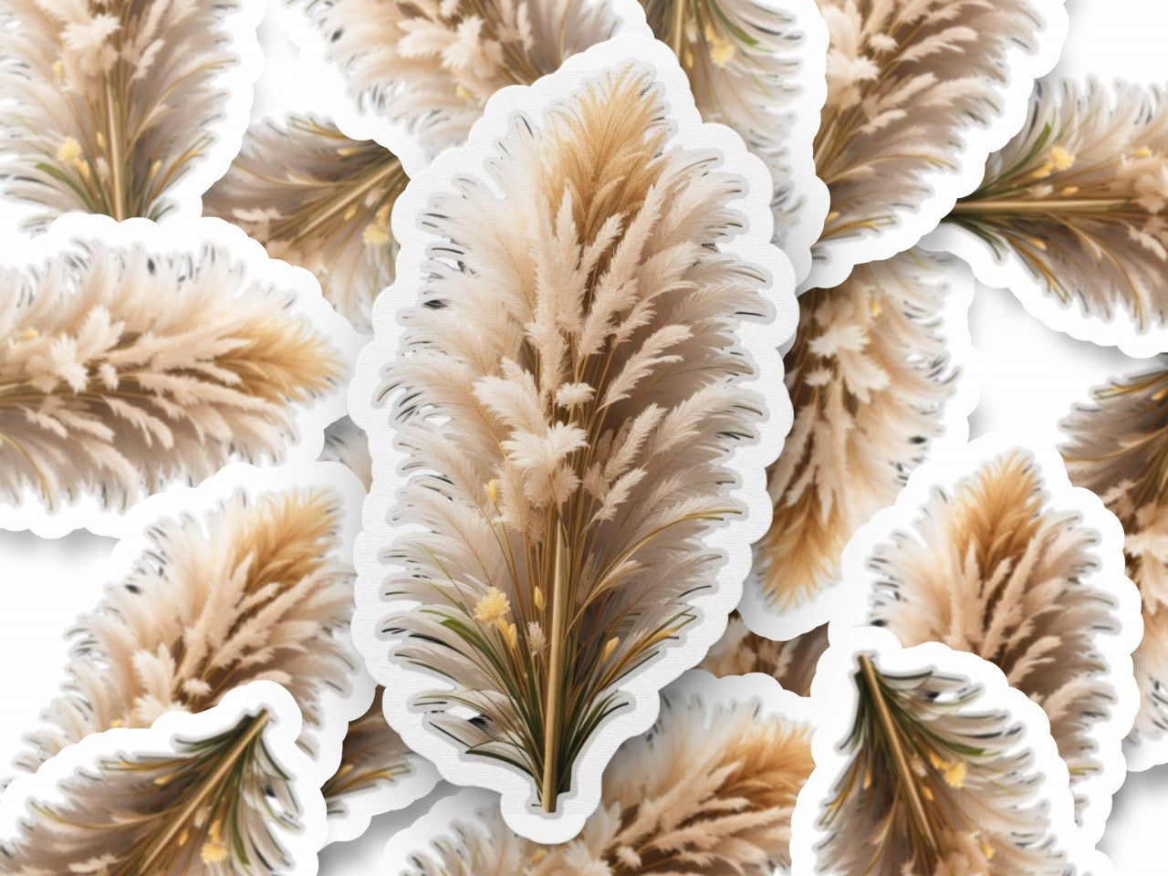 Set 2 bucati, Sticker decorativ, Iarba de pampas, Rezistent la apa, NO5708, 16 cm, Multicolor