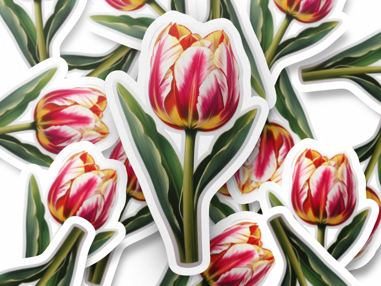 Set 2 bucati, Sticker decorativ, Lalea cu frunze, Rezistent la apa, NO6029, 16 cm, Multicolor