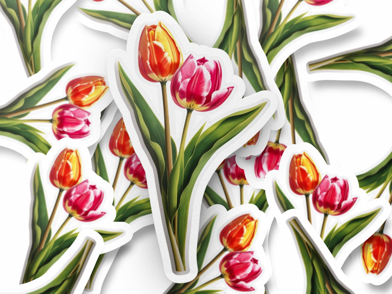 Set 2 bucati, Sticker decorativ, Lalele, Rezistent la apa, NO6028, 16 cm, Multicolor