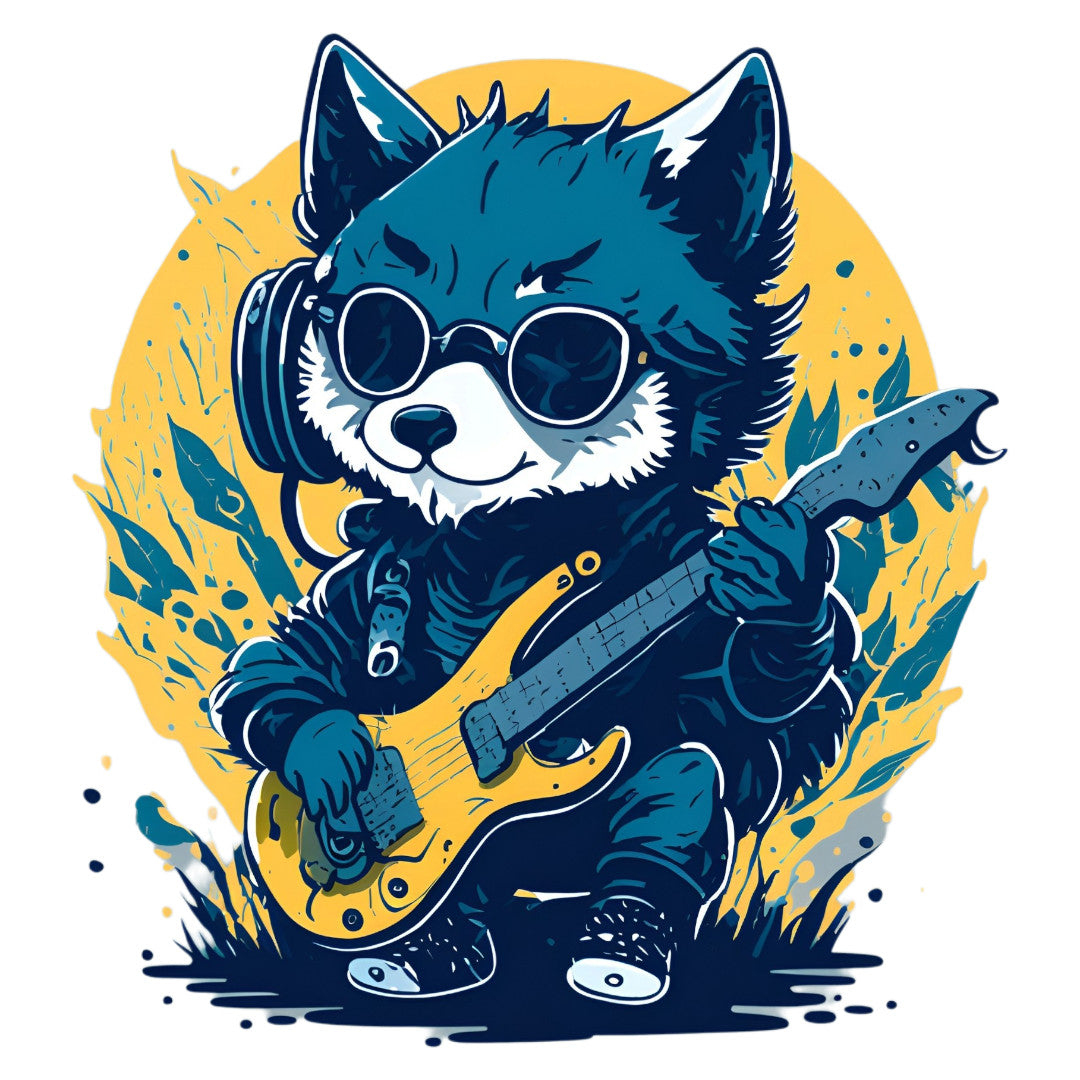 Set 2 bucati, Sticker decorativ, Lupul chitarist, Rezistent la apa, NO6242, 16 cm, Multicolor