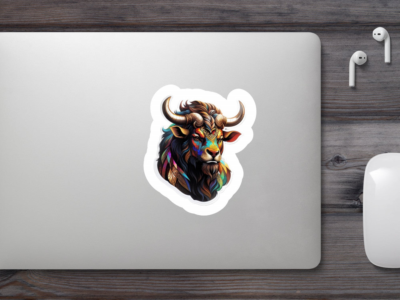 Set 2 bucati, Sticker decorativ, Minotaur cu fata pictata, Rezistent la apa, NO5610, 16 cm, Multicolor