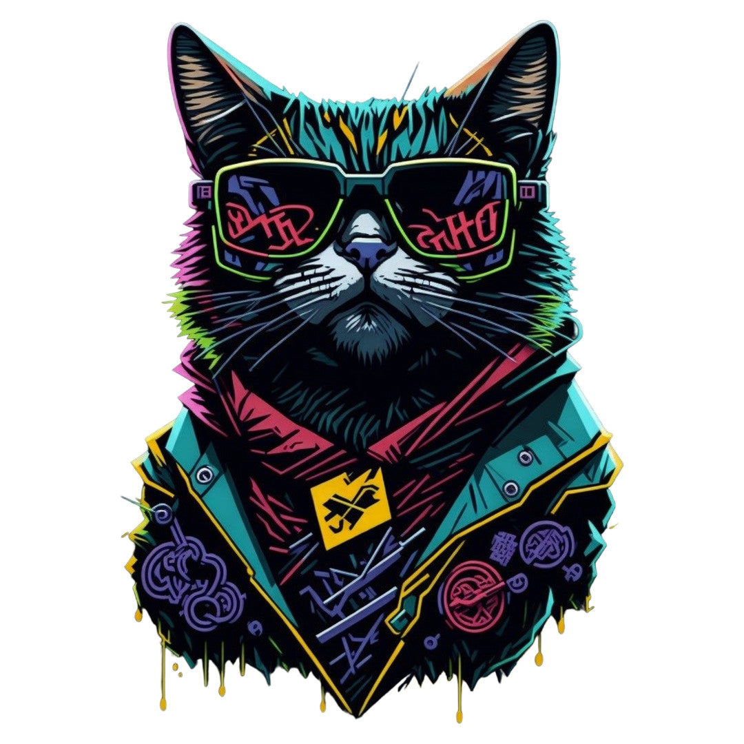 Set 2 bucati, Sticker decorativ, Motanul imbracat, Rezistent la apa, NO6643, 16 cm, Multicolor