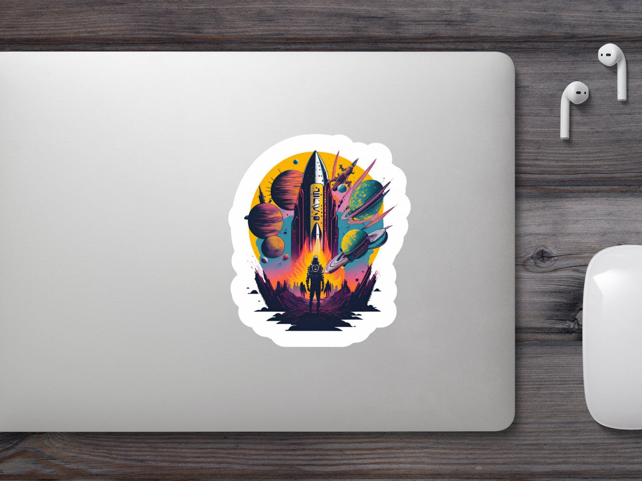 Set 2 bucati, Sticker decorativ, Nava spatiala, Rezistent la apa, NO6170, 16 cm, Multicolor