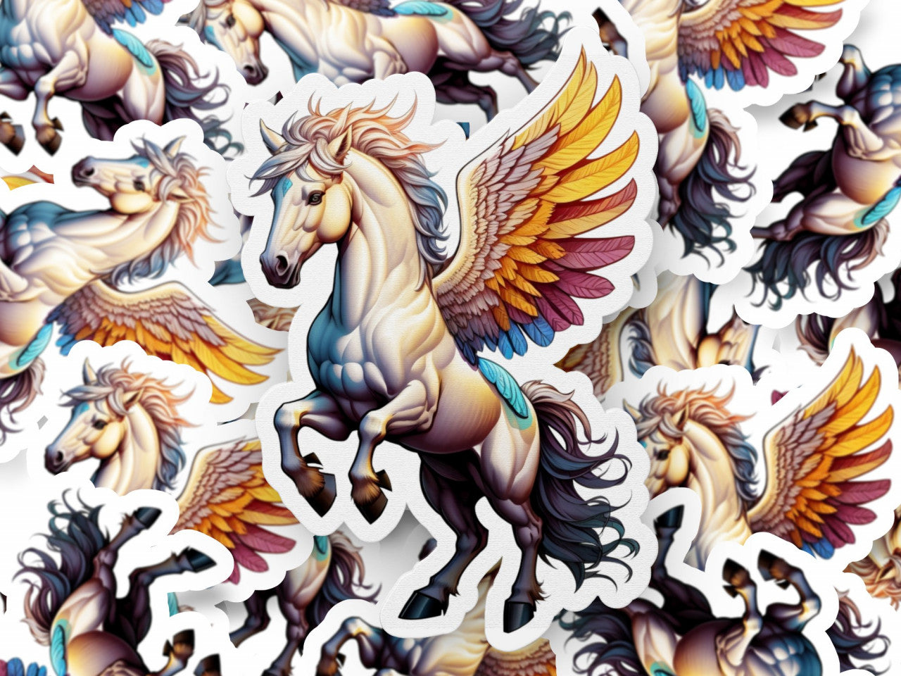 Set 2 bucati, Sticker decorativ, Pegasus personaj mitologic, Rezistent la apa, NO5725, 16 cm, Multicolor