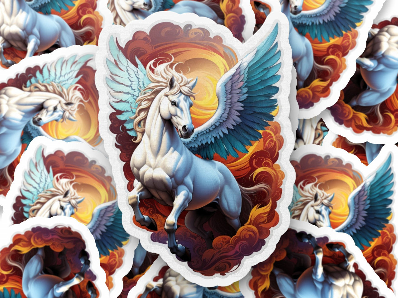 Set 2 bucati, Sticker decorativ, Pegasus personaj mitologic, Rezistent la apa, NO5727, 16 cm, Multicolor