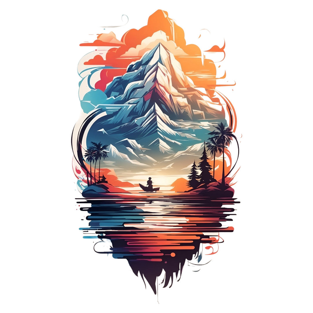 Set 2 bucati, Sticker decorativ, Peisaj cu barca, Rezistent la apa, NO6454, 16 cm, Multicolor