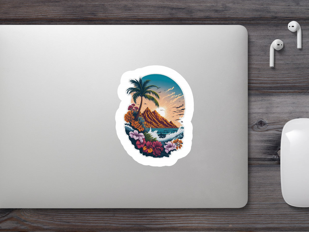 Set 2 bucati, Sticker decorativ, Peisaj cu palmieri, Rezistent la apa, NO6289, 16 cm, Multicolor