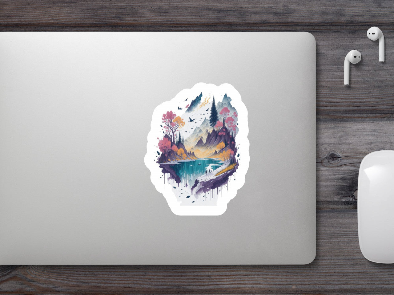 Set 2 bucati, Sticker decorativ, Peisaj de munte cu lac, Rezistent la apa, NO6349, 16 cm, Multicolor