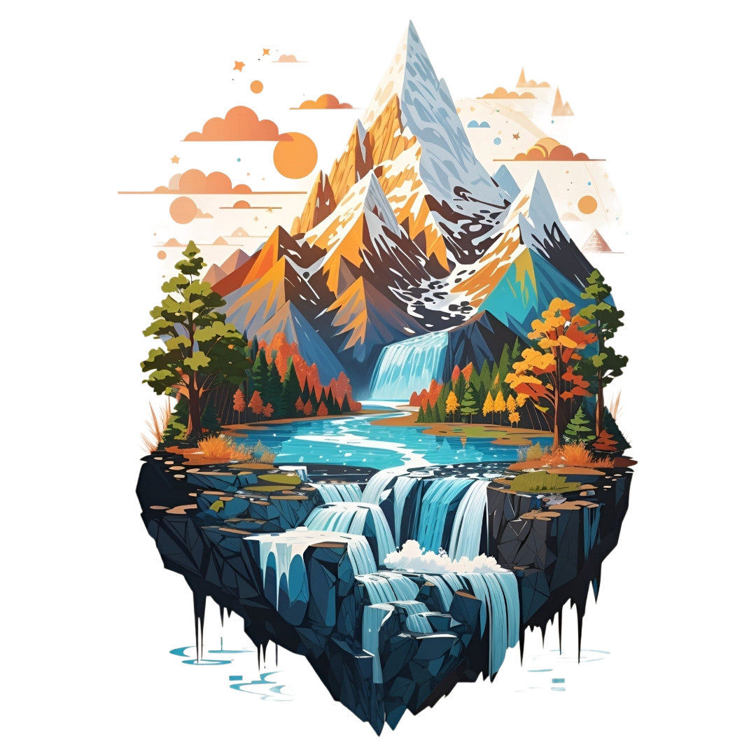 Set 2 bucati, Sticker decorativ, Peisaj de munte cu rau, Rezistent la apa, NO6345, 16 cm, Multicolor